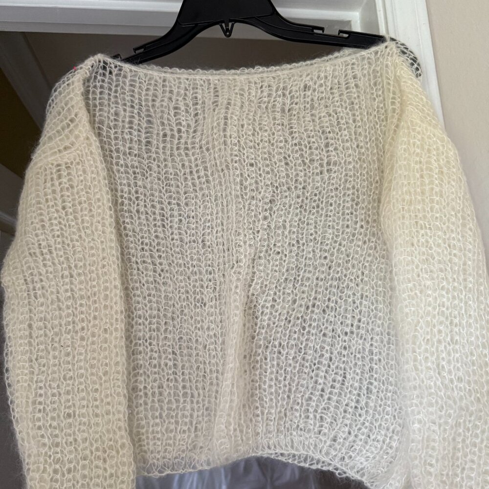 White Bridal Sweater (mohair sweater light wedding cover-up)